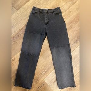 Hollister black ultra high rise dad jean with some patch work in front